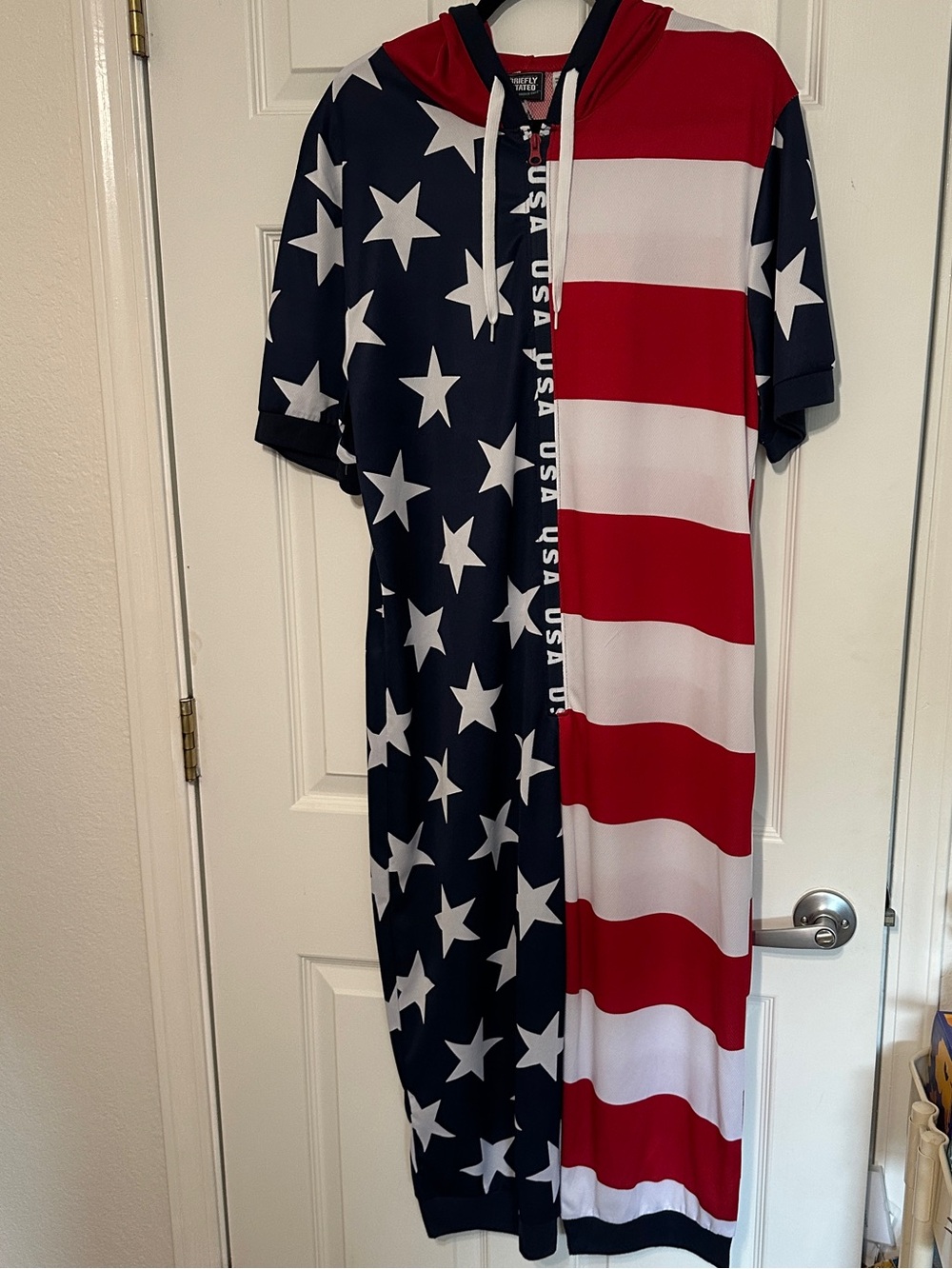 Briefly Stated USA Patriotic American Flag Hooded Jumpsuit Onesie - Unisex Large
